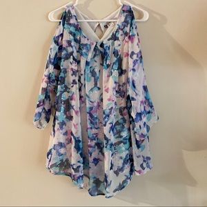 Jennifer Lopez Cold Shoulder Multi-Color Top